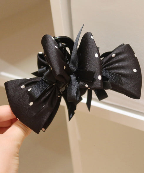 ヘアクリップドット柄リボンバンスクリップ レディース ビッグリボンヘアアクセサリー フェミニン髪留め 大人可愛い髪飾り 軽量 ヘアアレンジ簡単 まとめ髪上品韓国風 86LXXUAN-001