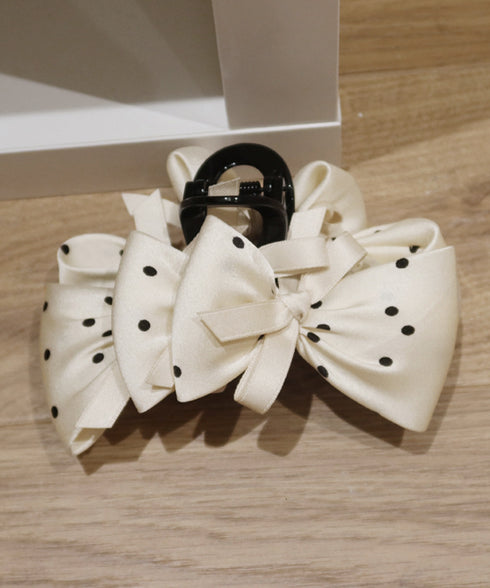 ヘアクリップドット柄リボンバンスクリップ レディース ビッグリボンヘアアクセサリー フェミニン髪留め 大人可愛い髪飾り 軽量 ヘアアレンジ簡単 まとめ髪上品韓国風 86LXXUAN-001