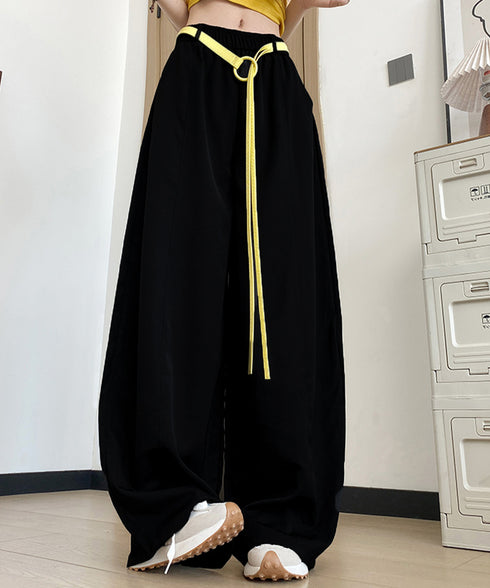 ワイドカーブパンツカーゴイージーパンツ夏 韓国風 脚長見え美脚ワイドパンツレディース ハイウエストスポーティーパンツY2Kストリートパンツウエストゴムダンスパンツ 86LYDUN-001