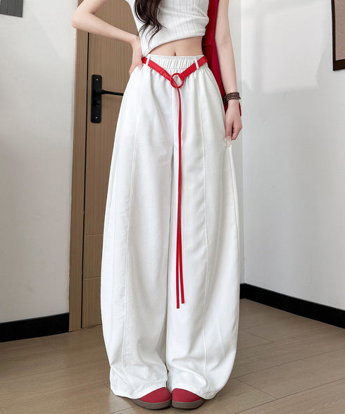 ワイドカーブパンツカーゴイージーパンツ夏 韓国風 脚長見え美脚ワイドパンツレディース ハイウエストスポーティーパンツY2Kストリートパンツウエストゴムダンスパンツ 86LYDUN-001