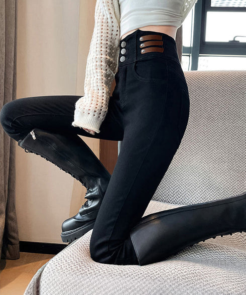 ベルトデザイン スキニーデニムパンツ美脚 ハイウエストデニムパンツ 3ボタンジーンズ レディース ストレッチジーパン ヴィンテージ カジュアル美脚脚長ボトムスリム 86LYSHANG-001