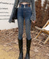 ベルトデザイン スキニーデニムパンツ美脚 ハイウエストデニムパンツ 3ボタンジーンズ レディース ストレッチジーパン ヴィンテージ カジュアル美脚脚長ボトムスリム 86LYSHANG-001