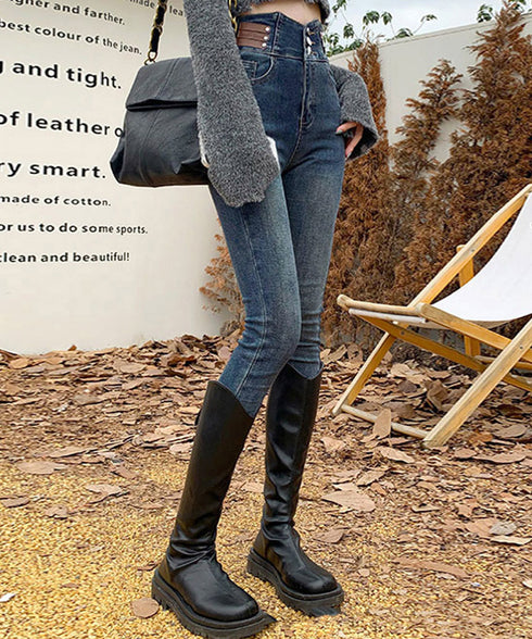 ベルトデザイン スキニーデニムパンツ美脚 ハイウエストデニムパンツ 3ボタンジーンズ レディース ストレッチジーパン ヴィンテージ カジュアル美脚脚長ボトムスリム 86LYSHANG-001