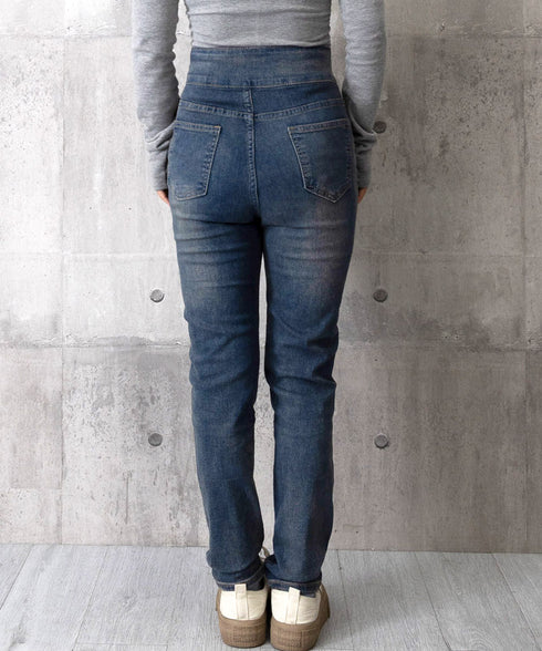 ベルトデザイン スキニーデニムパンツ美脚 ハイウエストデニムパンツ 3ボタンジーンズ レディース ストレッチジーパン ヴィンテージ カジュアル美脚脚長ボトムスリム 86LYSHANG-001