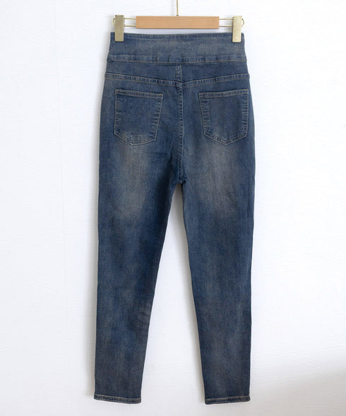 ベルトデザイン スキニーデニムパンツ美脚 ハイウエストデニムパンツ 3ボタンジーンズ レディース ストレッチジーパン ヴィンテージ カジュアル美脚脚長ボトムスリム 86LYSHANG-001