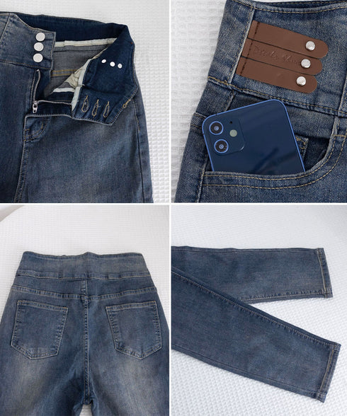 ベルトデザイン スキニーデニムパンツ美脚 ハイウエストデニムパンツ 3ボタンジーンズ レディース ストレッチジーパン ヴィンテージ カジュアル美脚脚長ボトムスリム 86LYSHANG-001