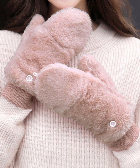 ボア手袋 裏起毛ミトングローブ あったか 紐付きファー手袋暖かい かわいいミトン手袋 スマホ対応 もこもこ 裏ボア 指出し手袋ふわふわ アウトドア冬 防寒グローブ 86LYUMU-002