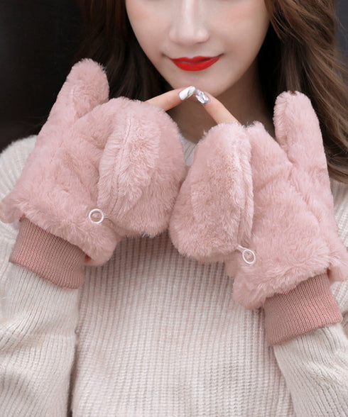 ボア手袋 裏起毛ミトングローブ あったか 紐付きファー手袋暖かい かわいいミトン手袋 スマホ対応 もこもこ 裏ボア 指出し手袋ふわふわ アウトドア冬 防寒グローブ 86LYUMU-002