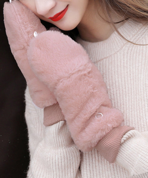 ボア手袋 裏起毛ミトングローブ あったか 紐付きファー手袋暖かい かわいいミトン手袋 スマホ対応 もこもこ 裏ボア 指出し手袋ふわふわ アウトドア冬 防寒グローブ 86LYUMU-002