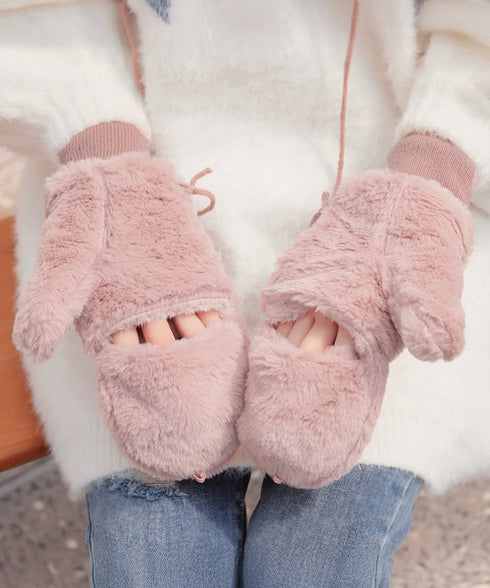 ボア手袋 裏起毛ミトングローブ あったか 紐付きファー手袋暖かい かわいいミトン手袋 スマホ対応 もこもこ 裏ボア 指出し手袋ふわふわ アウトドア冬 防寒グローブ 86LYUMU-002