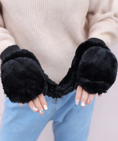 ボア手袋 裏起毛ミトングローブ あったか 紐付きファー手袋暖かい かわいいミトン手袋 スマホ対応 もこもこ 裏ボア 指出し手袋ふわふわ アウトドア冬 防寒グローブ 86LYUMU-002