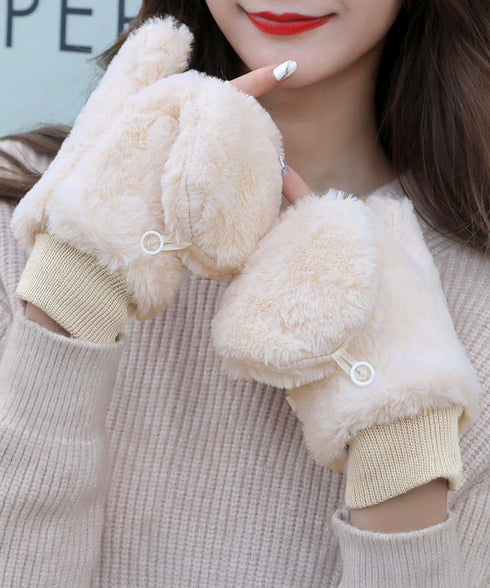 ボア手袋 裏起毛ミトングローブ あったか 紐付きファー手袋暖かい かわいいミトン手袋 スマホ対応 もこもこ 裏ボア 指出し手袋ふわふわ アウトドア冬 防寒グローブ 86LYUMU-002