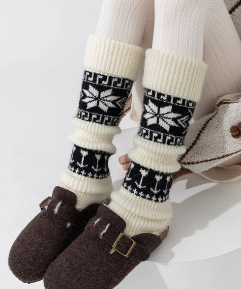 ノルディック柄レッグウォーマー暖かい靴下 大人可愛い足首ウォーマーロング 足温めるニット靴下フェアアイル柄 ふくろはぎぽかぽかハイソックス 足元あったかグッズ防寒 86LYXIAN-001