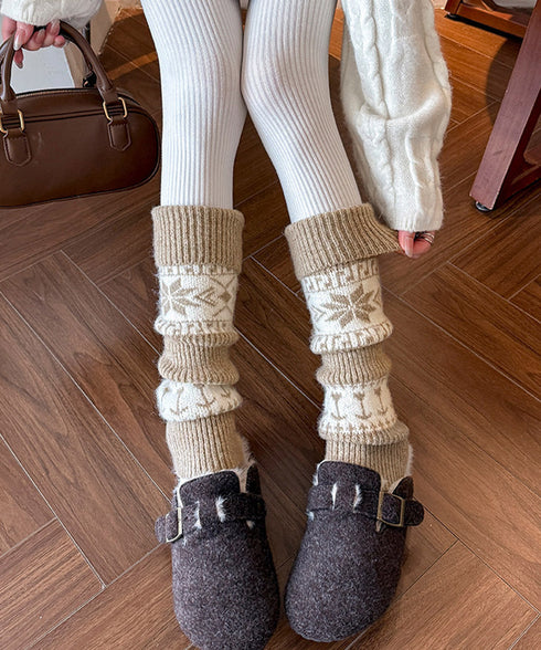 ノルディック柄レッグウォーマー暖かい靴下 大人可愛い足首ウォーマーロング 足温めるニット靴下フェアアイル柄 ふくろはぎぽかぽかハイソックス 足元あったかグッズ防寒 86LYXIAN-001