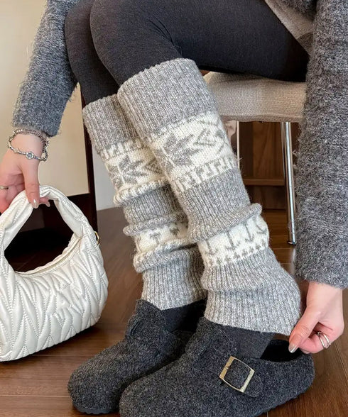 ノルディック柄レッグウォーマー暖かい靴下 大人可愛い足首ウォーマーロング 足温めるニット靴下フェアアイル柄 ふくろはぎぽかぽかハイソックス 足元あったかグッズ防寒 86LYXIAN-001