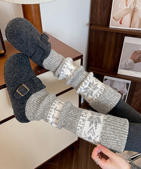 ノルディック柄レッグウォーマー暖かい靴下 大人可愛い足首ウォーマーロング 足温めるニット靴下フェアアイル柄 ふくろはぎぽかぽかハイソックス 足元あったかグッズ防寒 86LYXIAN-001