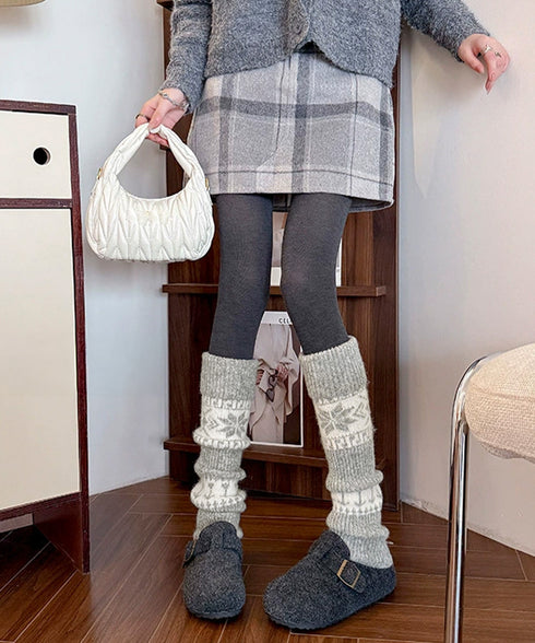 ノルディック柄レッグウォーマー暖かい靴下 大人可愛い足首ウォーマーロング 足温めるニット靴下フェアアイル柄 ふくろはぎぽかぽかハイソックス 足元あったかグッズ防寒 86LYXIAN-001