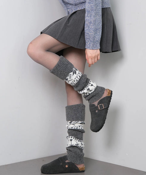 ノルディック柄レッグウォーマー暖かい靴下 大人可愛い足首ウォーマーロング 足温めるニット靴下フェアアイル柄 ふくろはぎぽかぽかハイソックス 足元あったかグッズ防寒 86LYXIAN-001