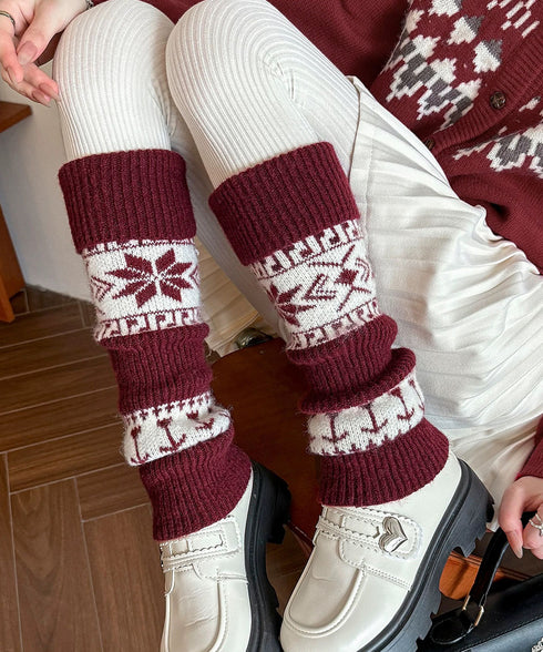 ノルディック柄レッグウォーマー暖かい靴下 大人可愛い足首ウォーマーロング 足温めるニット靴下フェアアイル柄 ふくろはぎぽかぽかハイソックス 足元あったかグッズ防寒 86LYXIAN-001