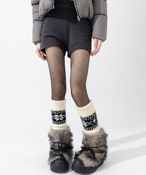 ノルディック柄レッグウォーマー暖かい靴下 大人可愛い足首ウォーマーロング 足温めるニット靴下フェアアイル柄 ふくろはぎぽかぽかハイソックス 足元あったかグッズ防寒 86LYXIAN-001