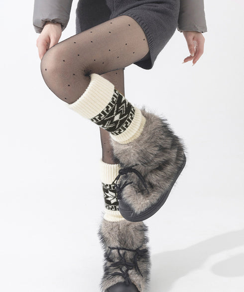 ノルディック柄レッグウォーマー暖かい靴下 大人可愛い足首ウォーマーロング 足温めるニット靴下フェアアイル柄 ふくろはぎぽかぽかハイソックス 足元あったかグッズ防寒 86LYXIAN-001