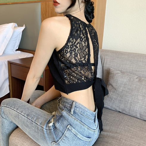 バックレーストップス レディース 夏 バックレーストップス レディース 夏 ノースリーブ シャツ バックリボン 無地 背中開き カットソー 背中スリット 86LYY-005