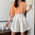 ロールアップ デニムショートパンツ 美脚 レディース Aライン デニムワイド ハーフパンツ 着やせ おしゃれ ジーンズ ホットパンツ ハイウエスト短パン 可愛い 86LZFS-001