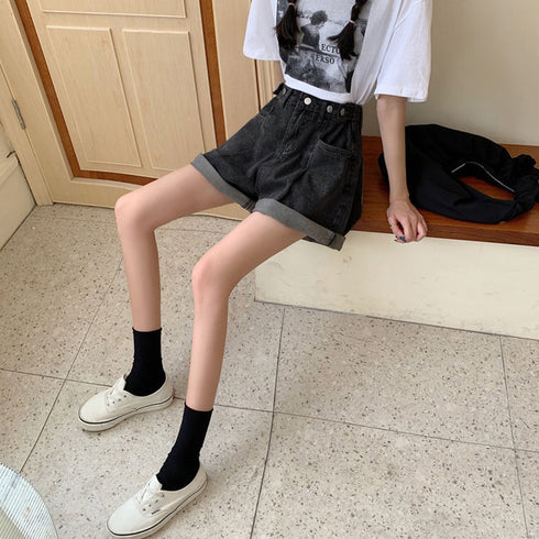 ロールアップ デニムショートパンツ 美脚 レディース Aライン デニムワイド ハーフパンツ 着やせ おしゃれ ジーンズ ホットパンツ ハイウエスト短パン 可愛い 86LZFS-001