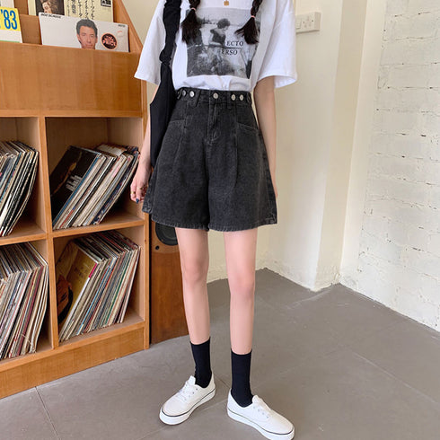 ロールアップ デニムショートパンツ 美脚 レディース Aライン デニムワイド ハーフパンツ 着やせ おしゃれ ジーンズ ホットパンツ ハイウエスト短パン 可愛い 86LZFS-001