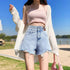 ダメージ加工デニムショートパンツ 韓国風 ホットパンツ レディース ハイウエスト ショーパン ヴィンテージ風 デニム短パン カットオフ ボトムス ミニ丈ズボン 夏 86LZFS-002