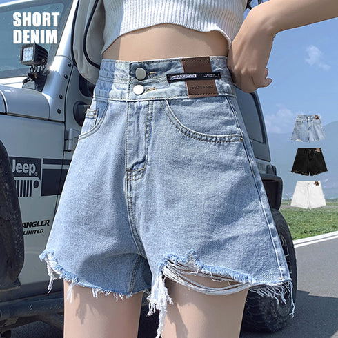 ダメージ加工デニムショートパンツ 韓国風 ホットパンツ レディース ハイウエスト ショーパン ヴィンテージ風 デニム短パン カットオフ ボトムス ミニ丈ズボン 夏 86LZFS-002