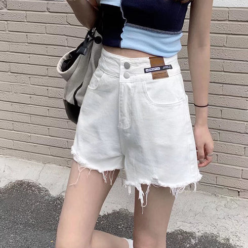 ダメージ加工デニムショートパンツ 韓国風 ホットパンツ レディース ハイウエスト ショーパン ヴィンテージ風 デニム短パン カットオフ ボトムス ミニ丈ズボン 夏 86LZFS-002