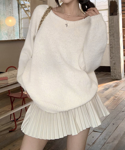 バックオープンリボンニットトップス韓国風 ビッグリボンタイニットプルオーバー 大人可愛いニットトップス リボン付きセーター おしゃれ春服 ゆったり甘めニット肌見せ 86LZGAO-001