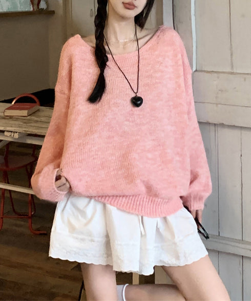 バックオープンリボンニットトップス韓国風 ビッグリボンタイニットプルオーバー 大人可愛いニットトップス リボン付きセーター おしゃれ春服 ゆったり甘めニット肌見せ 86LZGAO-001