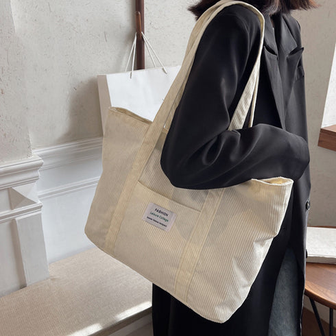 コーデュロイ トートバッグ 大容量カバン レディース カジュアル 肩掛けバッグ 大きめ 横型 マザーズバッグ 通勤通学 A4鞄 手提げバッグ 韓国ファッション秋冬 86MAIJIA-001