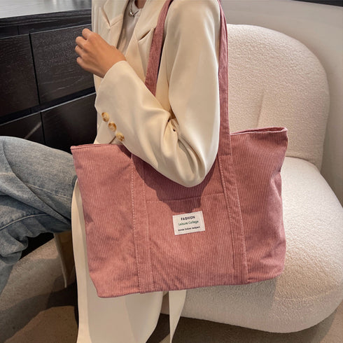 コーデュロイ トートバッグ 大容量カバン レディース カジュアル 肩掛けバッグ 大きめ 横型 マザーズバッグ 通勤通学 A4鞄 手提げバッグ 韓国ファッション秋冬 86MAIJIA-001