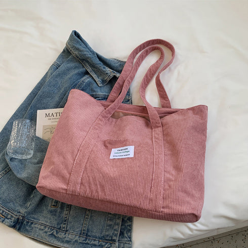 コーデュロイ トートバッグ 大容量カバン レディース カジュアル 肩掛けバッグ 大きめ 横型 マザーズバッグ 通勤通学 A4鞄 手提げバッグ 韓国ファッション秋冬 86MAIJIA-001