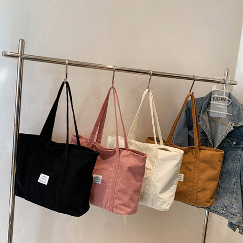 コーデュロイ トートバッグ 大容量カバン レディース カジュアル 肩掛けバッグ 大きめ 横型 マザーズバッグ 通勤通学 A4鞄 手提げバッグ 韓国ファッション秋冬 86MAIJIA-001