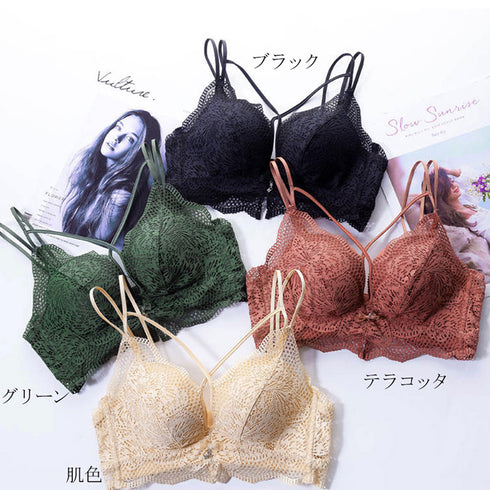 セクシーランジェリー レース ブラセット クロスデザイン ブラジャー ショーツ 上下セット ノンワイヤー 小胸ブラ 韓国 美胸 谷間アップ 下着セット 大人可愛い 86MEIZIQI-007