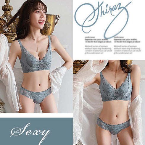 セクシーランジェリーセット ノンワイヤー ブラジャーショーツセット バスト盛れる レースブラショーツセット 小胸超盛り ワイヤレスブラ 脇高 脇スッキリ 女性下着 86MEIZIQI-015