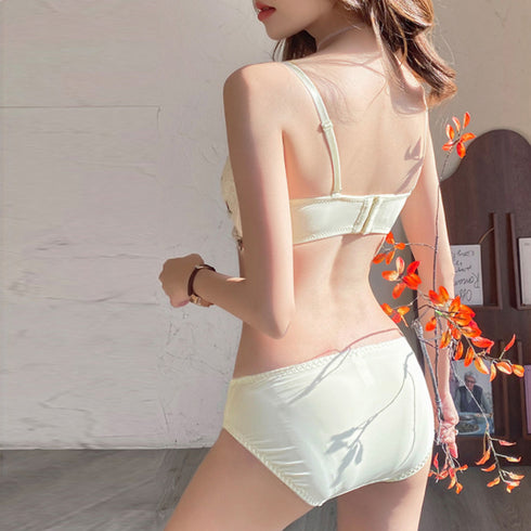 花柄刺しゅう レース ランジェリーセット 可愛い ノンワイヤー ブラジャー&ショーツ 上下セット 谷間 盛れる ブラショーツ 下着セット 脇スッキリ ブラセット 86MEIZIQI-027
