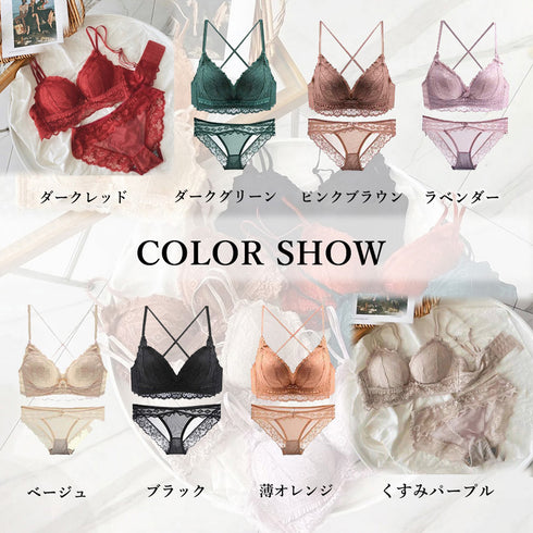 ブラジャー ショーツセット ノンワイヤー セクシー ランジェリーセット バスト盛れるレース ブラショーツセット 美胸インナー 大人可愛い 勝負下着 セットアップ 86MEIZIQI-030