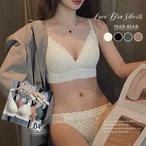 ノンワイヤー ブラジャー ショーツセット セクシーランジェリー セットアップ レース 可愛い ブラショーツ 上下セット 谷間 セクシー胸元 脇高 ブラ 美胸 四季 86MEIZIQI-031