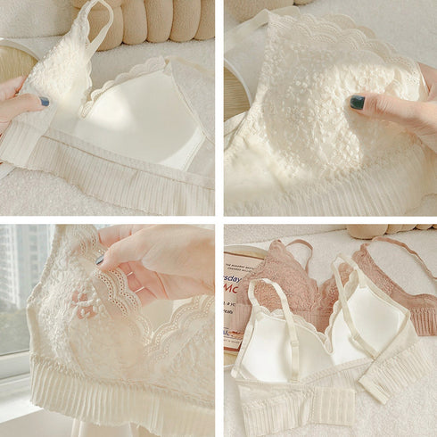 ノンワイヤー ブラジャー ショーツセット セクシーランジェリー セットアップ レース 可愛い ブラショーツ 上下セット 谷間 セクシー胸元 脇高 ブラ 美胸 四季 86MEIZIQI-031