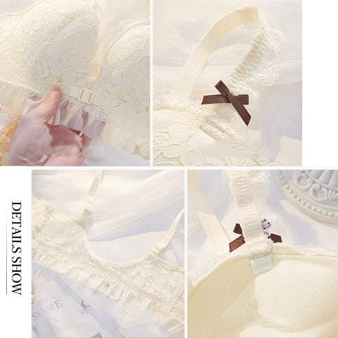 フロントホック下着セット レディースブラ 花柄刺しゅうレースランジェリーセット 肩リボン 胸元セクシー ブラジャー ショーツフェミニン 大人美胸 盛りブラ フリル 86MEIZIQI-035