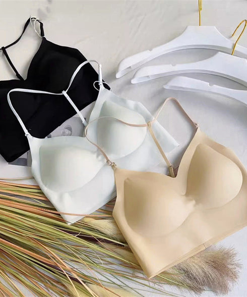 シームレスブラジャーノンワイヤー美背下着 単品ブラジャー Tストラップ付き 背中見せブラ 昼夜兼用ブラトップ セクシーランジェリー カップ付きインナーウェア 韓国 86MEIZIQI-046