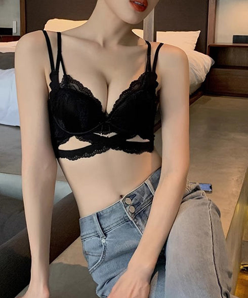 小胸ブラジャーショーツセットノンワイヤー ランジェリーセット 脇高花柄レースブラジャー下着セット セクシー 大人美胸 可愛いインナー バスト盛れるブラセット韓国風 86MEIZIQI-048