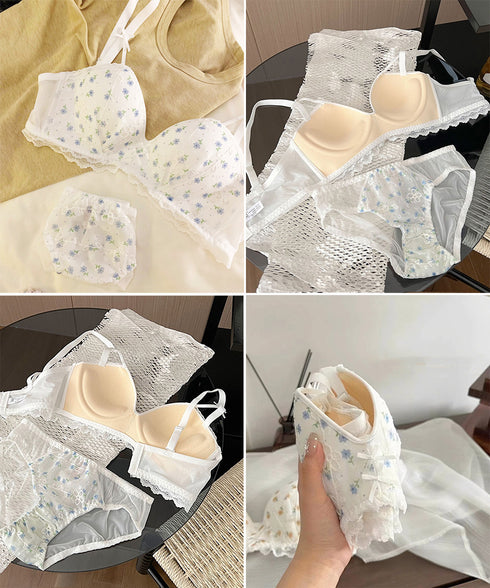 セクシーランジェリーセット ノンワイヤー レースブラジャーショーツセット 花柄刺しゅうブラセット バスト盛れる 谷間美胸 韓国風 可愛いアンダーウェア 脇スッキリ 86MEIZIQI-049
