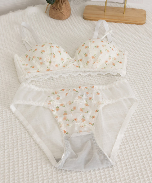 セクシーランジェリーセット ノンワイヤー レースブラジャーショーツセット 花柄刺しゅうブラセット バスト盛れる 谷間美胸 韓国風 可愛いアンダーウェア 脇スッキリ 86MEIZIQI-049