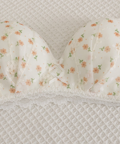 セクシーランジェリーセット ノンワイヤー レースブラジャーショーツセット 花柄刺しゅうブラセット バスト盛れる 谷間美胸 韓国風 可愛いアンダーウェア 脇スッキリ 86MEIZIQI-049